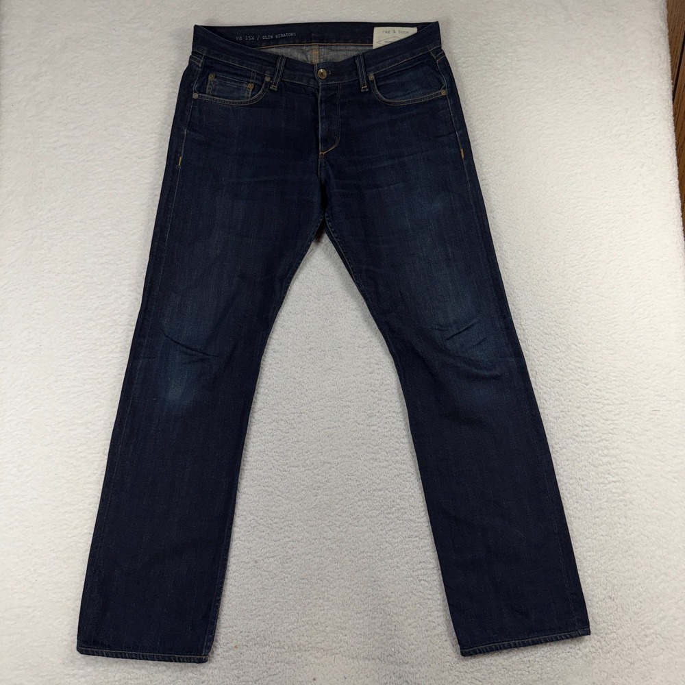 Rag & Bone RB 15X Jeans 34 35.5x31 Mens Blue Selvedge Slim Straight Tailored